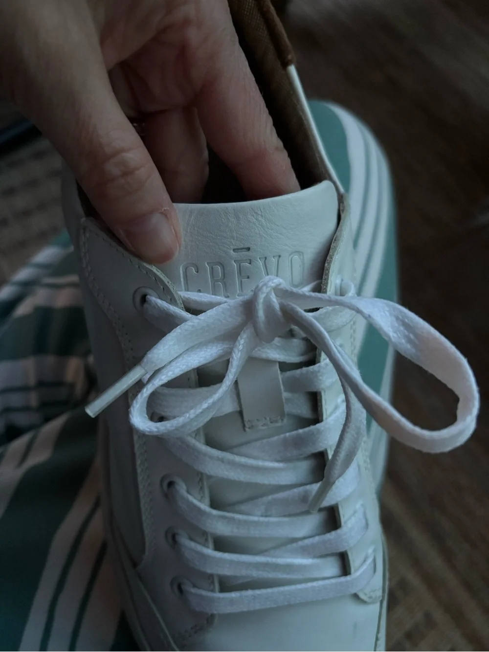 Crevo White Sneakers with Brown Heel Tab